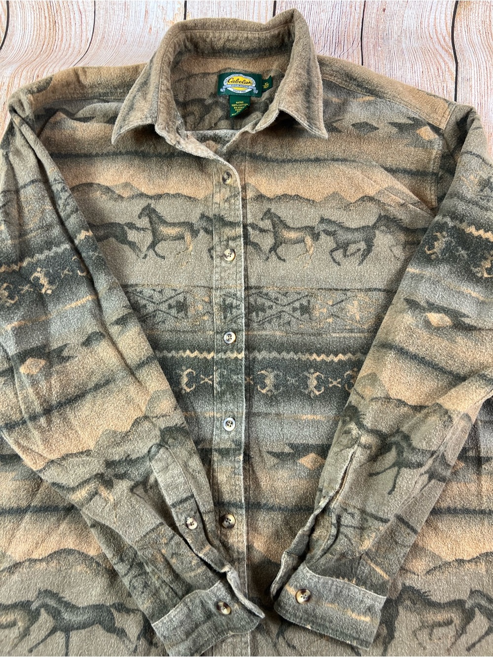 Cabela’s Women’s Western Horses Aztec Chamois Flannel Button Up Shirt Size XL
